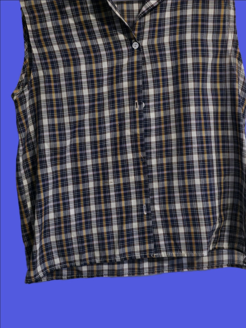4/$67 Deal! Vintage Navy, White & Mustard Plaid Button-Down Shirt